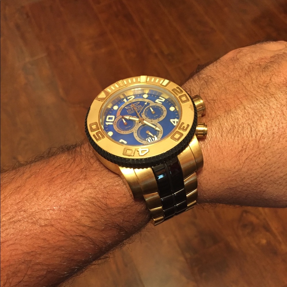 Invicta Seahunter SS Gold/Blue Mens watch